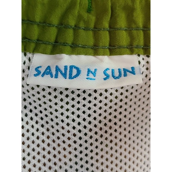 Sand N Sun Mens (M) Sage Green and Orange w/Drawstring Waist & Lined Swim Trunks - Picture 6 of 8